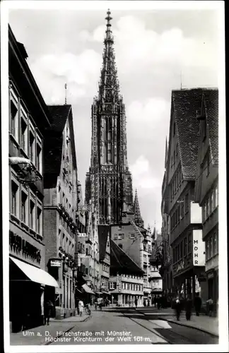 Ak Ulm an der Donau, Hirschstraße, Münster, Geschäfte