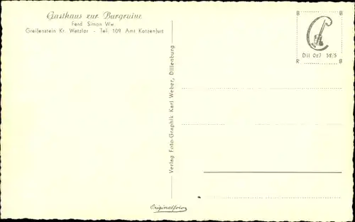 Ak Greifenstein im Westerwald Hessen, Burg Greifenstein, Gasthaus zur Burgruine