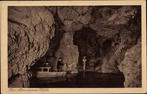 Ak Maroldsweisach in Unterfranken, Altensteiner Höhle, Innenansicht, Ruderboot, Büste