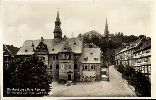 Ak Blankenburg am Harz, Rathaus, Bartholomäuskirche, Schloss