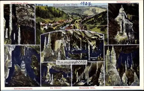 Ak Rübeland Oberharz am Brocken, Panorama, Baumannshöhle, Wächter, Elefantenrüssel, Säulenhalle