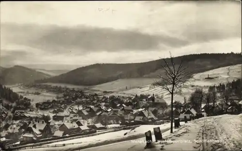 Ak Manebach Ilmenau in Thüringen, Wintersportplatz, Schöffenhaus