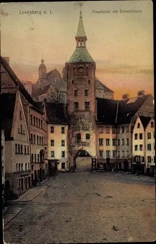 Ak Landsberg am Lech Oberbayern, Hauptplatz, Schmalzturm