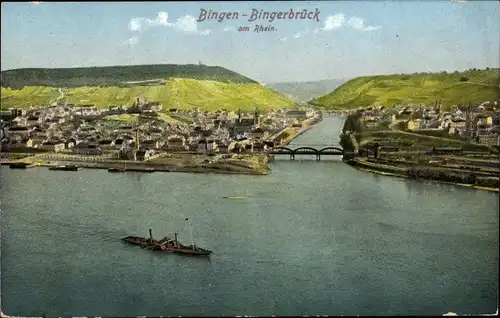 Ak Bingerbrück Bingen am Rhein, Panorama, Dampfer