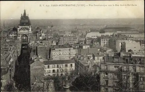 Ak Paris XVIII. Montmartre, Panorama in Richtung Rue André del Sarte