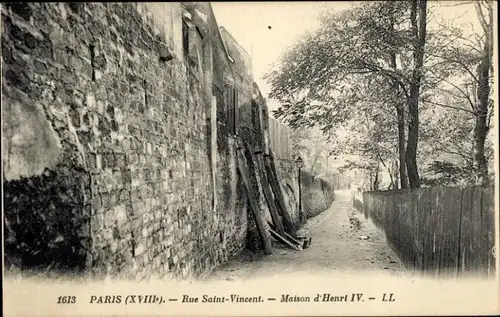 Ak Paris XVIII. Bezirk Buttes-Montmartre, Rue St. Vincent, Haus von Heinrich IV