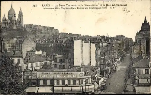 Ak Paris XVIII. Montmartre, Basilika Sacré-Coeur, Rue Clignancourt