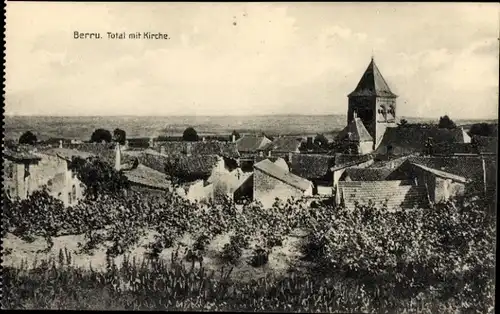 Ak Berru Marne Frankreich, Abtei mit Kirche, Ortsansicht