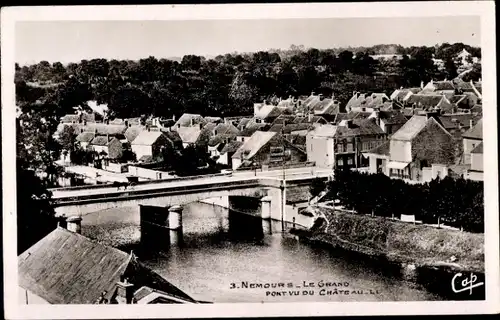 Ak Nemours Seine-et-Marne, Grand Pont vu du Chateau