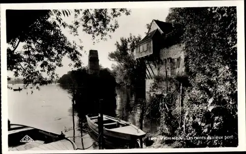 Ak Vernon Eure, les ruines du vieux pont