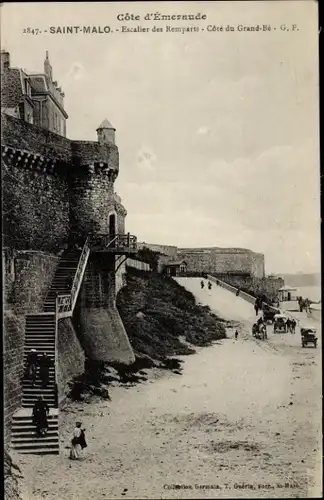 Ak Saint Malo Ille et Vilaine Bretagne, Escalier des Remparts, Cote du Grand-Be