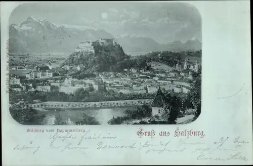 Mondschein Ak Salzburg in Österreich, Blick vom Kapuzinerberg, Teilansicht
