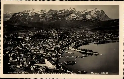 Ak Bregenz am Bodensee Vorarlberg, Ortspanorama mit Santisgruppe