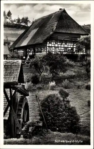Ak Schwarzwald, Fachwerkhaus, Wasserrad
