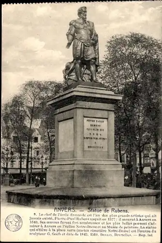 Ak Anvers Antwerpen Flandern, Statue de Rubens