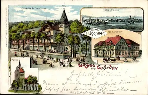 Litho Gehrden Niedersachsen, Waldschlösschen, Inh. H. Löchner, Ratskeller, Kirche