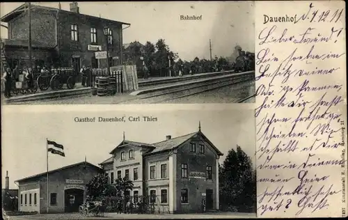 Ak Dauenhof in Holstein, Bahnhof, Gleisansicht, Gasthof Dauenhof