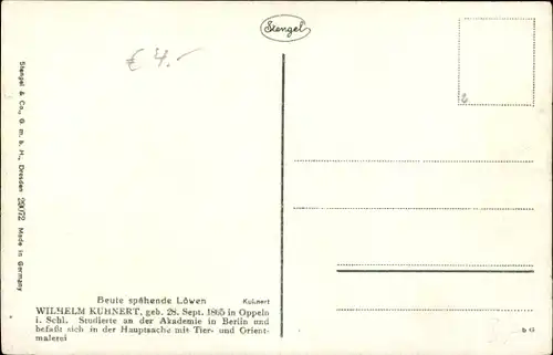 Künstler Ak Kuhnert, Wilhelm, Beute spähende Löwen