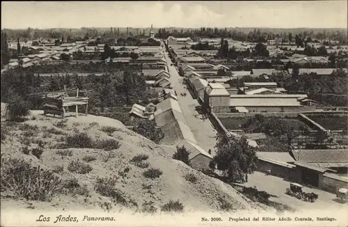 Ak Los Andes Valparaíso, Panorama der Ortschaft