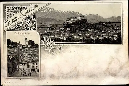 Vorläufer Litho Salzburg in Österreich, Panorama mit Festung Hohensalzburg, Elektrischer Aufzug