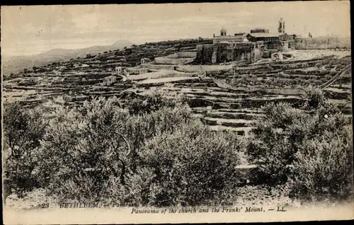 Ak Bethlehem Palästina, Panorama of the church and the Frank's Mount