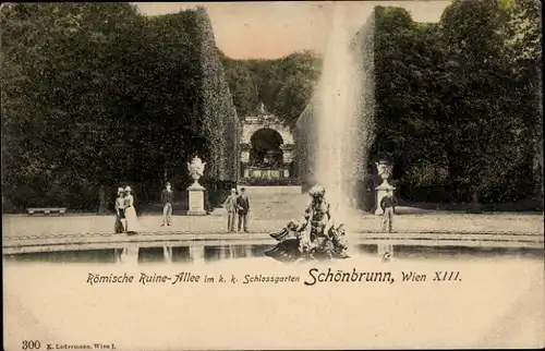 Ak Wien 13 Hietzing Österreich, Schönbrunn, Römische Ruine, Allee im k.k. Schlossgarten