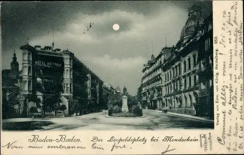 Mondschein Ak Baden Baden, Der Leopoldsplatz