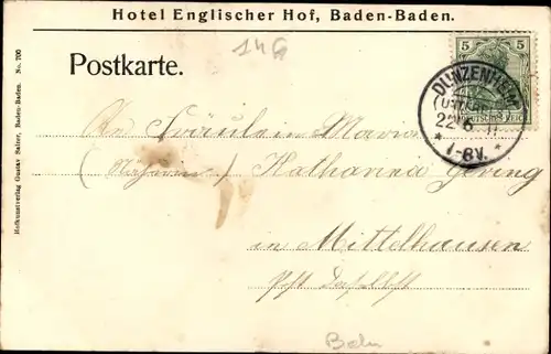 Ak Baden Baden am Schwarzwald, Hotel Englischer Hof, Innenansicht, Terrassenrestaurant