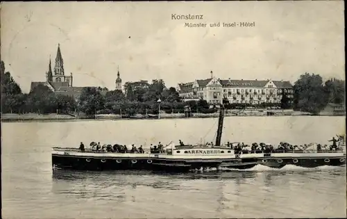 Ak Konstanz am Bodensee, Münster, Insel-Hotel, Dampfer Arenaberg