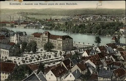 Ak Konstanz am Bodensee, Stadtpanorama vom Münster aus, obere Realschule