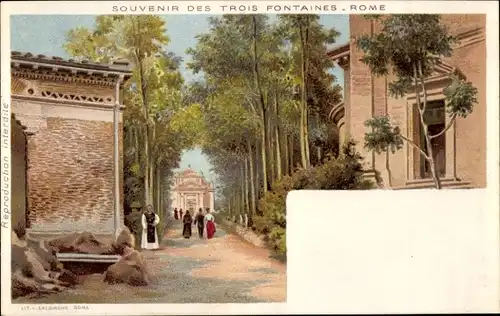 Litho Roma Rom Lazio, Partie durch die Allee, trois fontaines, Geistlicher