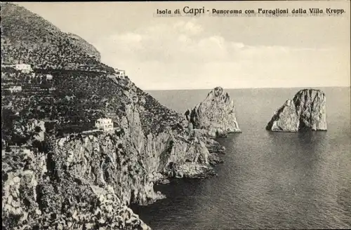 Ak Capri Neapel Campania, Panorama con Faraglioni dalla Villa Krupp