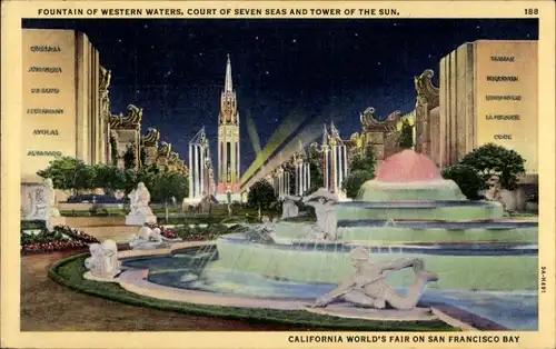 Ak San Francisco Kalifornien USA, Fountain of Western Waters, Tower of the Sun