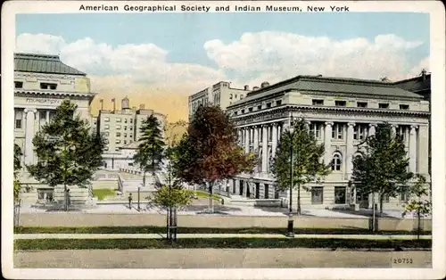 Ak New York USA, American Geographical Society und Indian Museum
