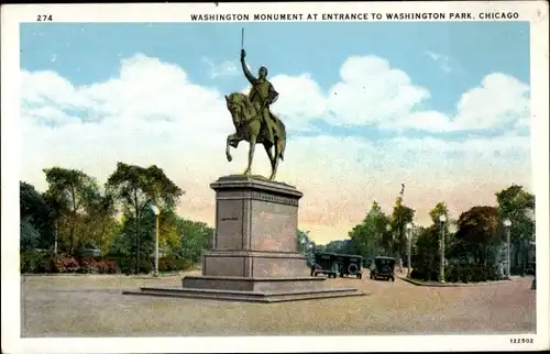 Ak Chicago Illinois USA, Washington Monument, Park