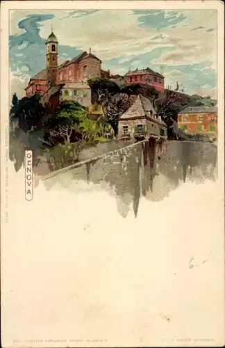Künstler Litho Wielandt, Manuel, Genova Genua Ligurien, Teilansicht der Stadt, Glockenturm