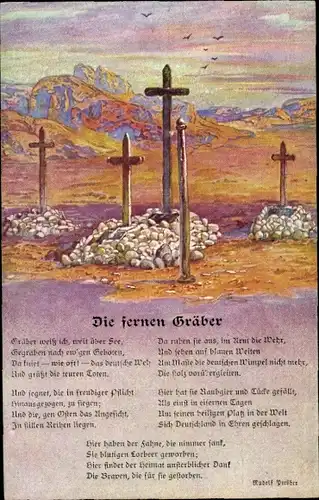 Gedicht Ak Die fernen Gräber, Deutsche Soldatengräber in Südwestafrika, Kolonialkriegerdank