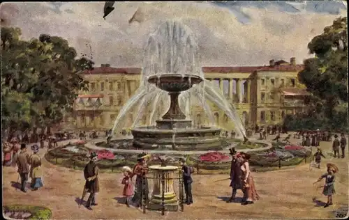 Künstler Ak Warszawa Warschau Polen, Vorderseite des Sächsischen Gartenbrunnens, Palast