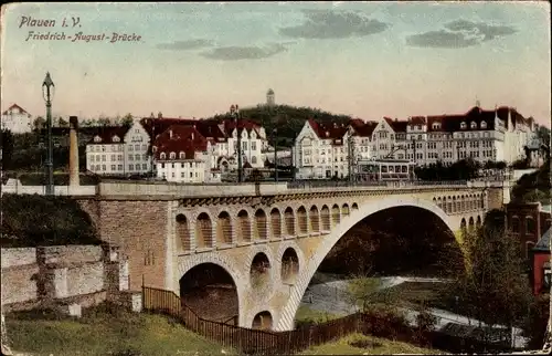Ak Plauen im Vogtland, Blick zur Friedrich August Brücke