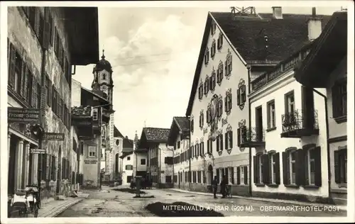 Ak Mittenwald an der Isar, Partie am Obermarkt, Hotel Post