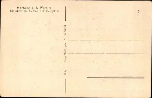 Ak Harburg an der Wörnitz Schwaben, Einlasstor im Schloss mit Fallgitter