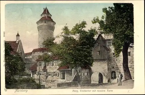 Ak Nürnberg in Mittelfranken, Burg, Vestnertor mit rundem Turm