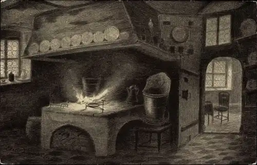 Künstler Ak Nürnberg in Mittelfranken, Albrecht Dürer Küche II, Inneres