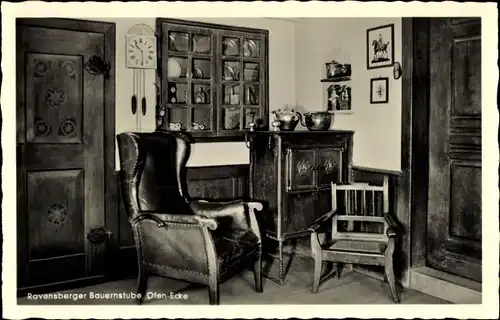 Ak Bielefeld, Staatl. Museum, Ravensburger Bauernstube, Ofen Ecke