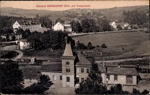 Ak Jerzmanice Zdrój Bad Hermsdorf Schlesien, Bahnhof, Panorama