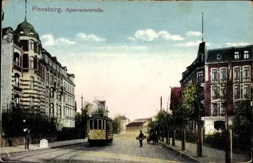 Ak Flensburg in Schleswig Holstein, Apenrader Straße, Straßenbahn