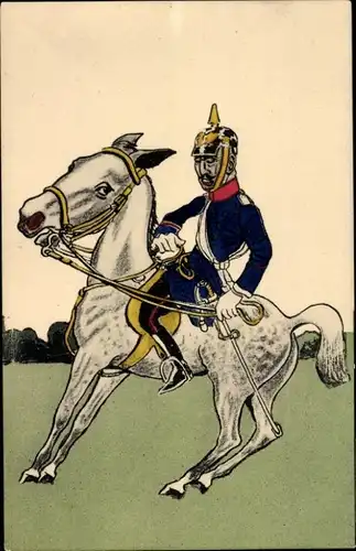 Künstler Ak Kaiser Wilhelm II. in Uniform auf einem Pferd, Karikatur