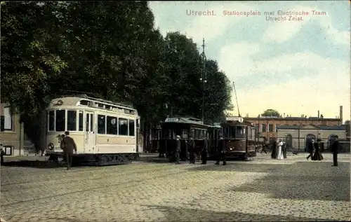 Ak Utrecht Niederlande, Stationsplein mit elektrischer Straßenbahn