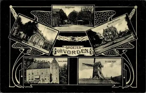 Ak Vorden Gelderland, Dorpstraat, Rathaus, Mühle, Huize Vorden