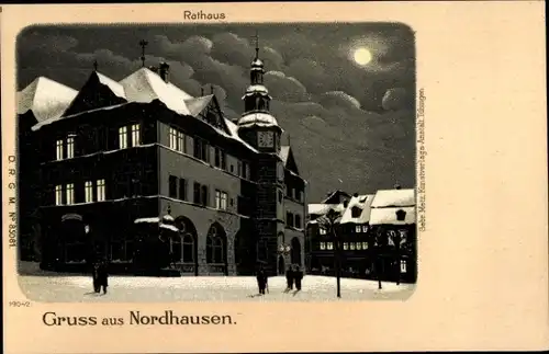 Litho Nordhausen, Partie am Rathaus, Seitenansicht